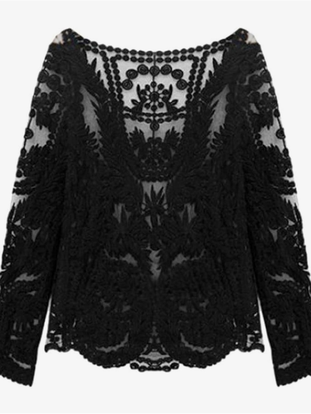 Black Lace V-Neck Long Sleeve Top